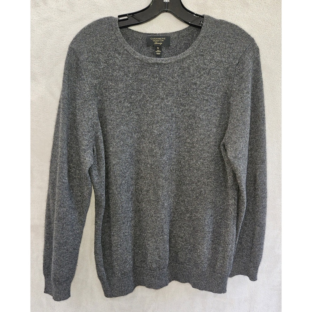 Charter Club Luxury Cashmere Sweater XL Gray Crew Neck Long Sleeve Pullover